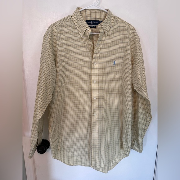 Ralph Lauren Men’s Classic Fit Medium Yellow checkered button down Long Sleeve - Picture 7 of 9